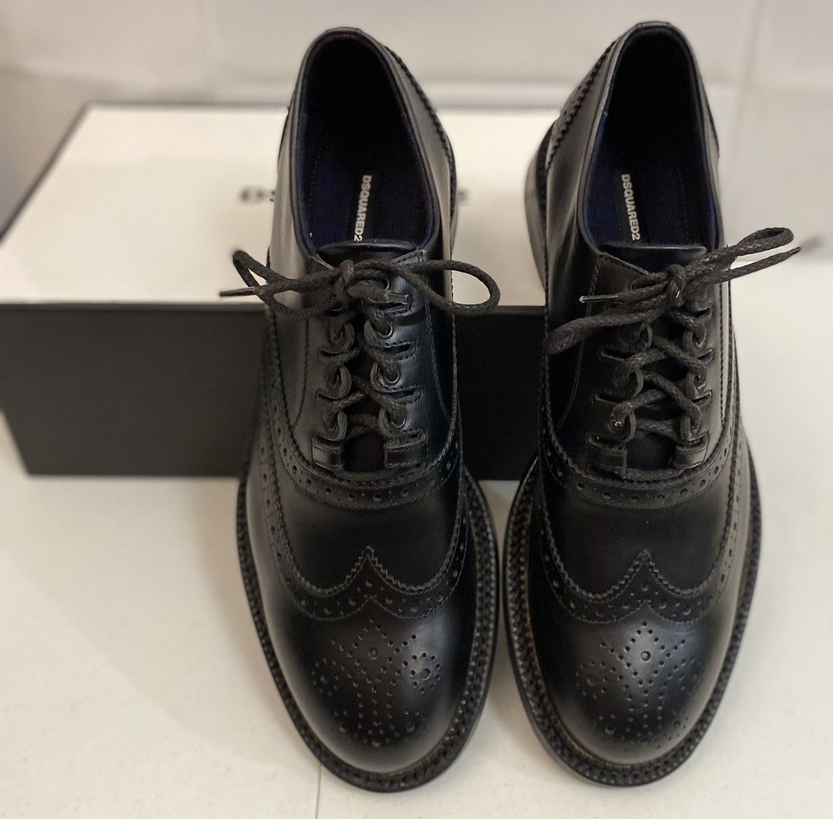 Dsquared2 Dsquared2 🇮🇹 Black Leather Wingtip Handmade Brogue 10 NEW Size US 10 / EU 43 - 1 Thumbnail