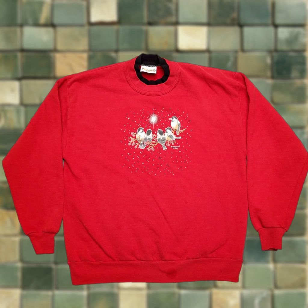 Vintage VINTAGE Morning Sun Crewneck Womens L Red Christmas Chickadee USA 80s Grannycore Shirt/Sweater Size L / US 10 / IT 46 - 1 Thumbnail