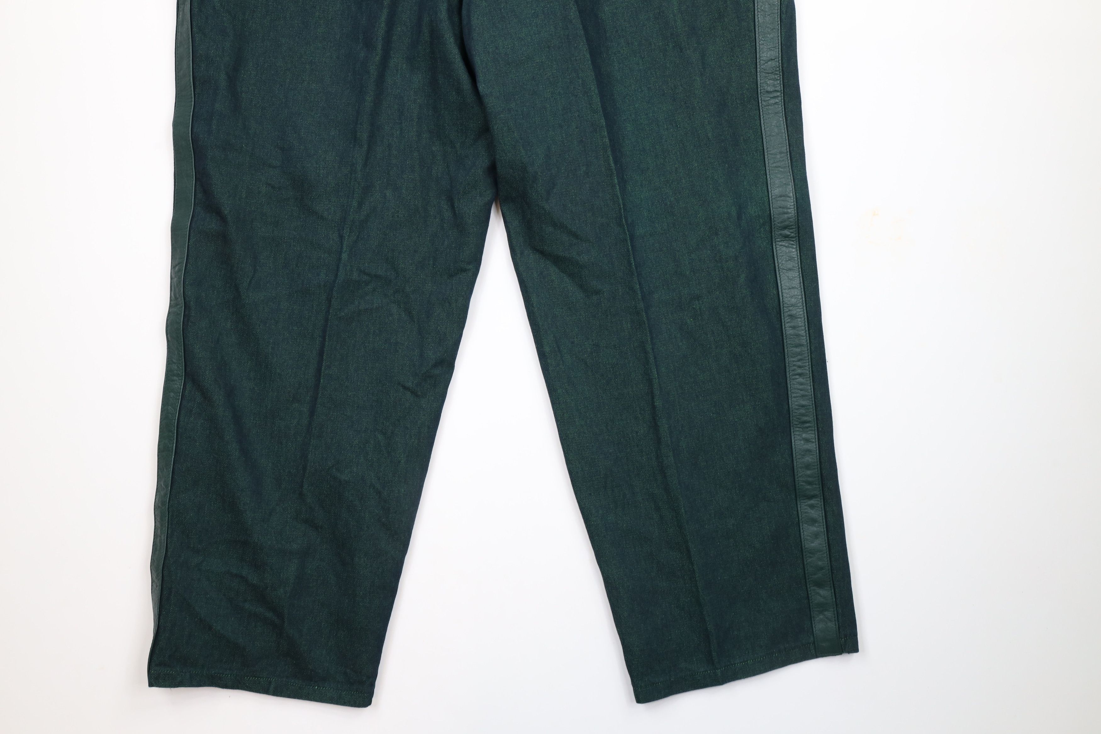 Vintage Vintage 90s Streetwear Trim Wide Leg Denim Jeans Green Size US 38 / EU 54 - 12 Thumbnail