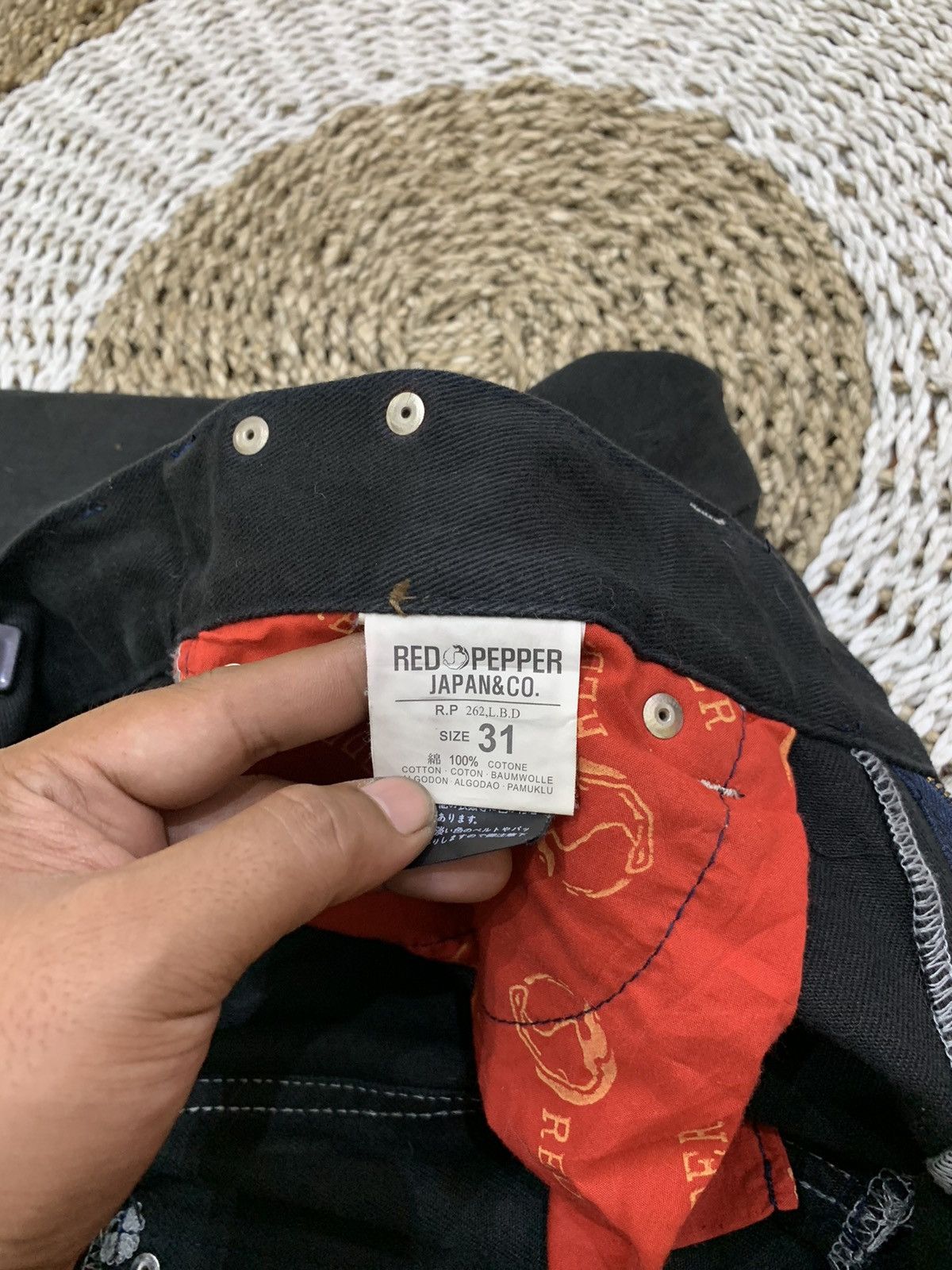 Beauty Beast Red pepper studded spiral line denim japanese jeans Size US 31 - 19 Thumbnail