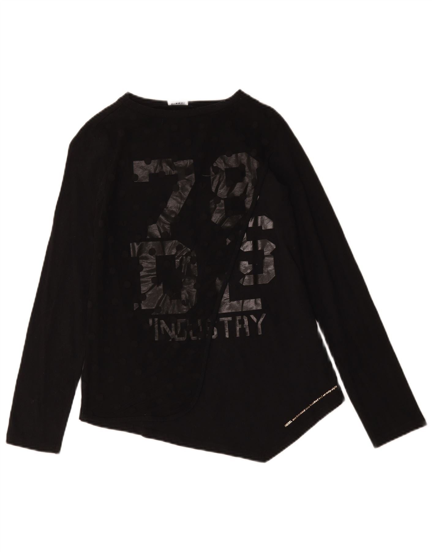 Diesel Girls Asymmetric Graphic Top Long Sleeve 13-14 Years Black C Size L / US 10 / IT 46 - 1 Thumbnail