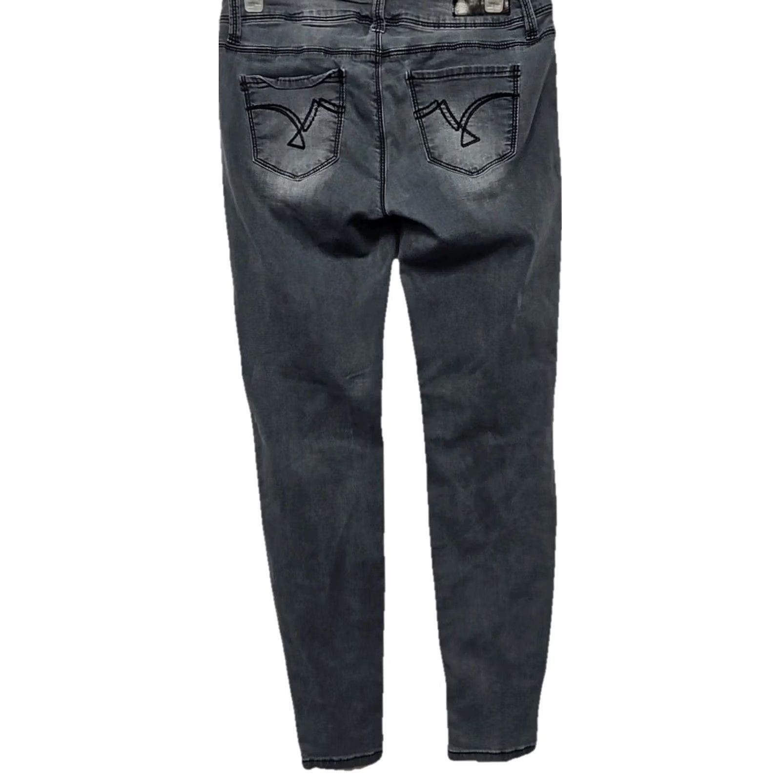Denime YMI Skinny Jeans Juniors 5 Distressed Ripped Stretch Mid Rise Blue Denim Womens Girls 26in Inseam Regular Separate Zip Button Pant Size 27" / US 4 / IT 40 - 4 Thumbnail