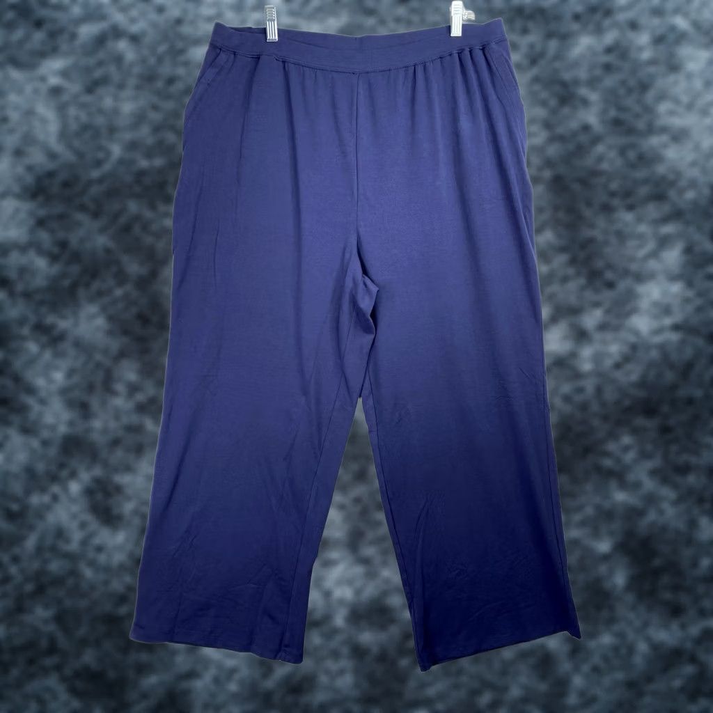 Vintage Catherines Suprema Collection Pants 1X P Blue Wide Leg Lounge Athleisure NWT Size 40" / US 18 - 1 Thumbnail