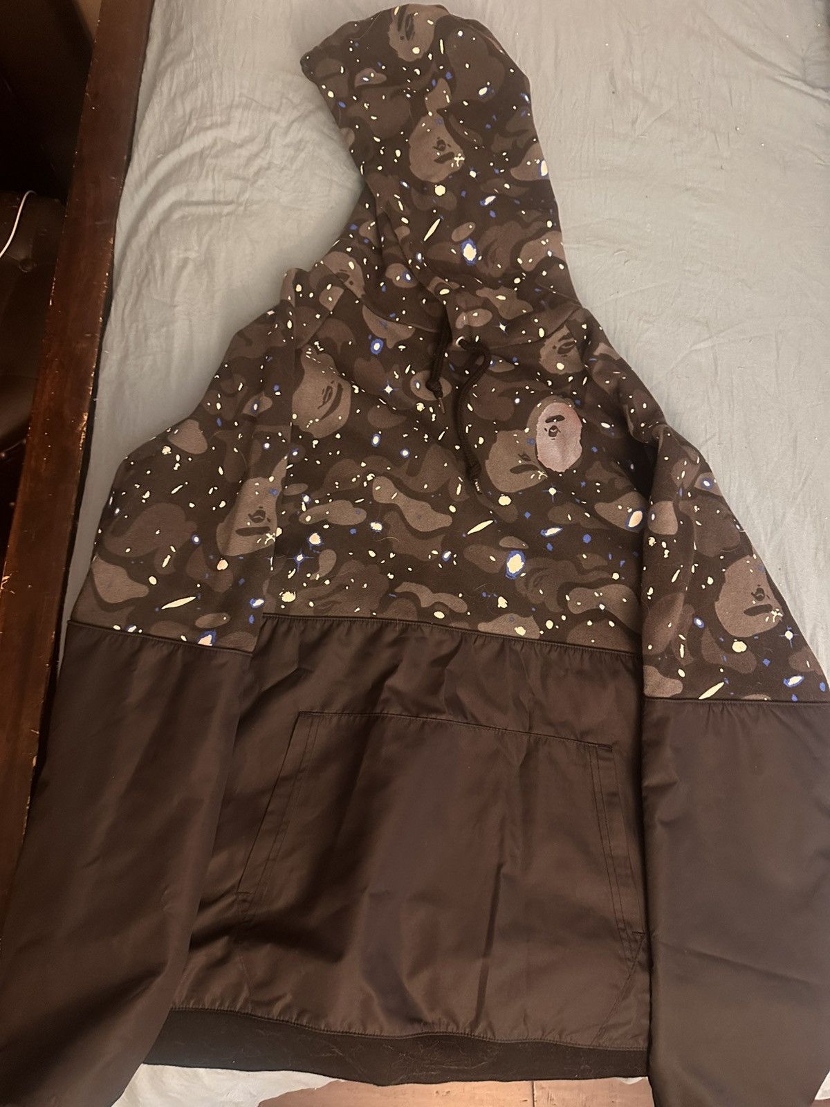 Bape space camo wide zip pull over hoodie