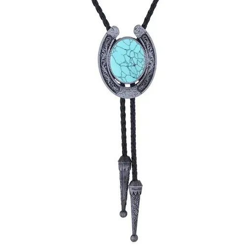 Cowboy Equipment × Vintage Western Horseshoe Agate Turquoise Leather Rope bolo tie Size ONE SIZE - 1 Thumbnail