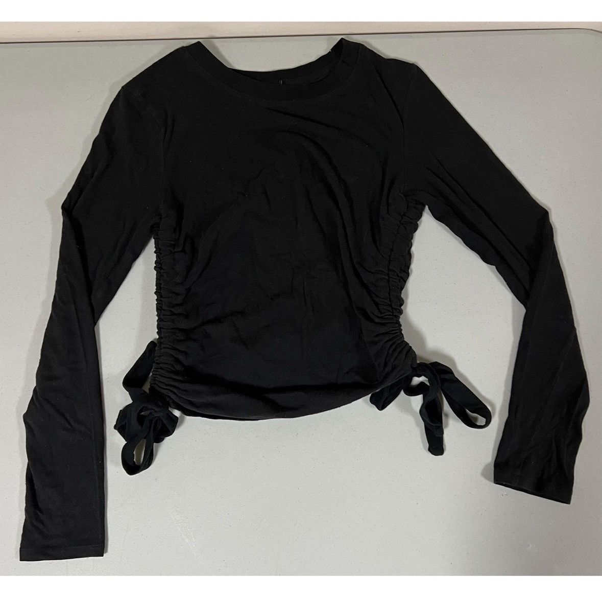 Vintage Black Solid Ruched Long Sleeve Tee T-Shirt Top Size M 🖤 #top Size M / US 6-8 / IT 42-44 - 1 Thumbnail