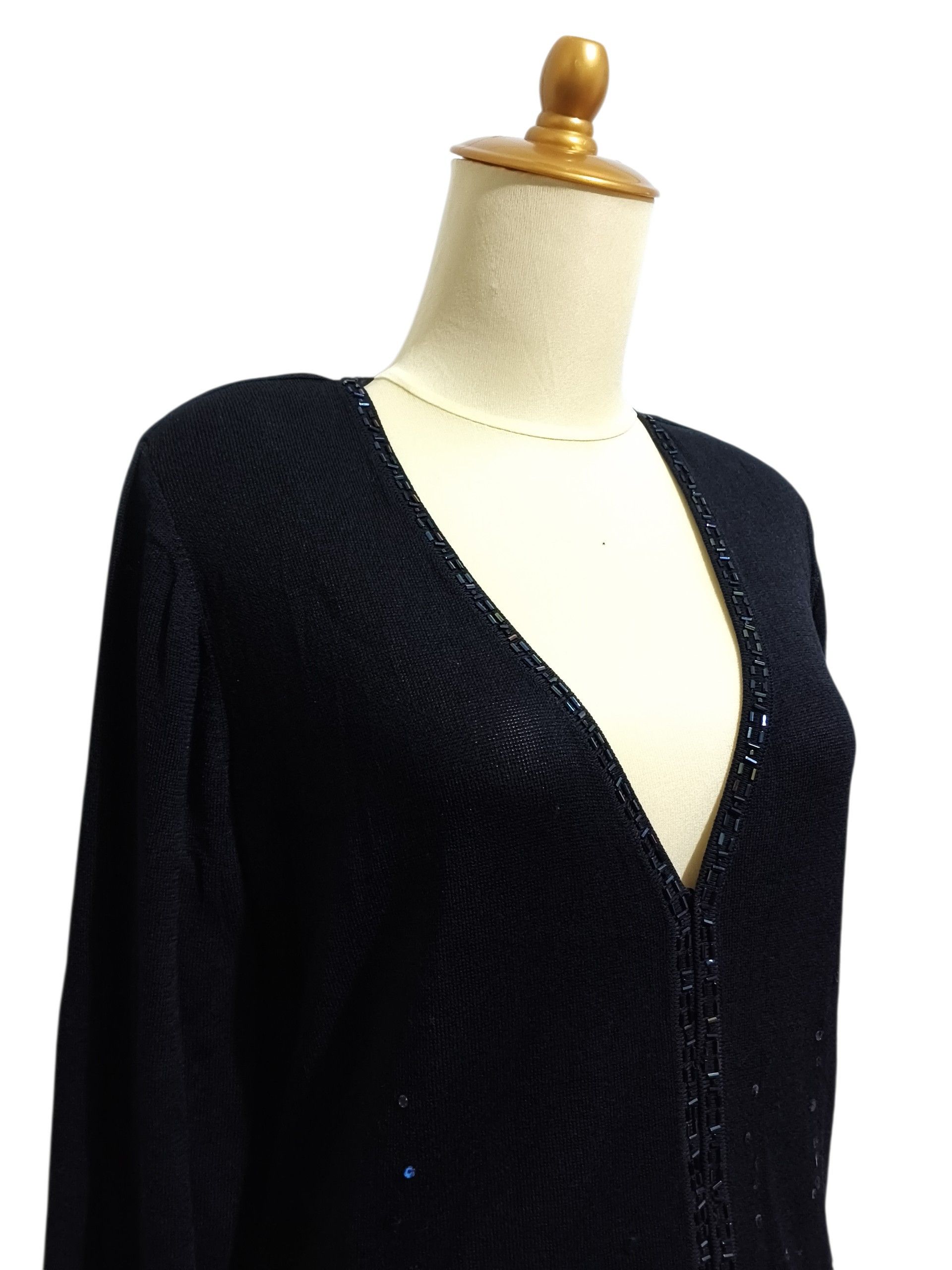 Escada Escada 90s Beaded Knit Cardigan Black Sequins Fringe Hem Size S / US 4 / IT 40 - 5 Thumbnail