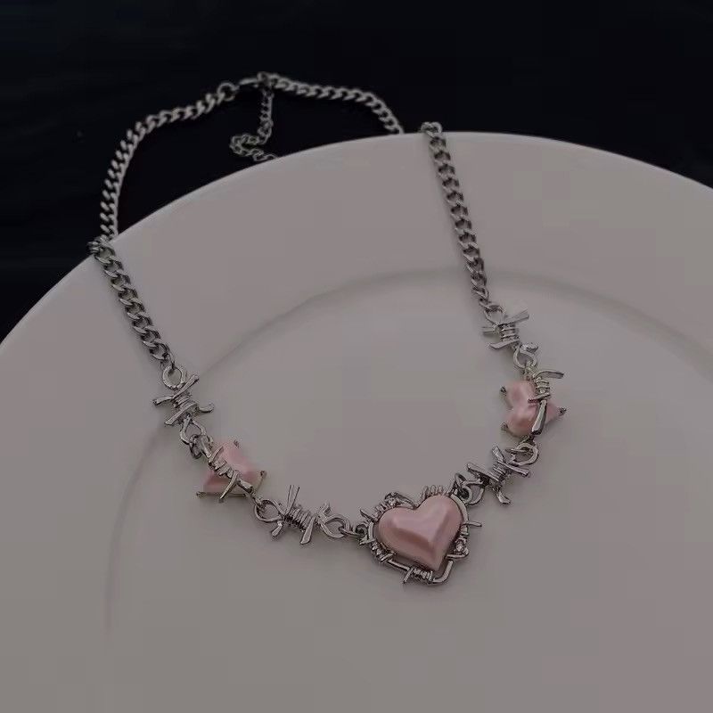Jewelry Pink Thorns Love Heart Cute Necklace Size ONE SIZE - 3 Thumbnail
