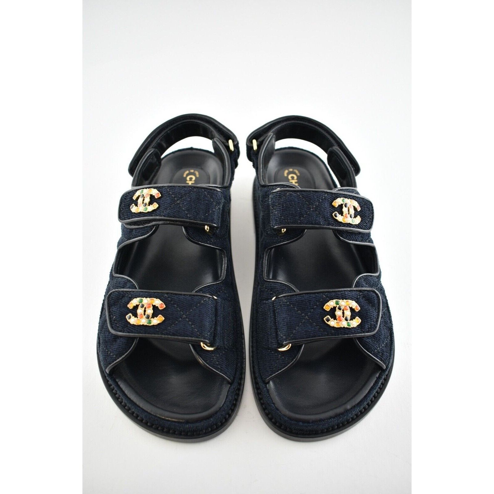 Chanel Chanel 21A Blue Velvet Denim CC Logo Mule Slide Strap Flat Size US 6.5 / IT 36.5 - 5 Thumbnail