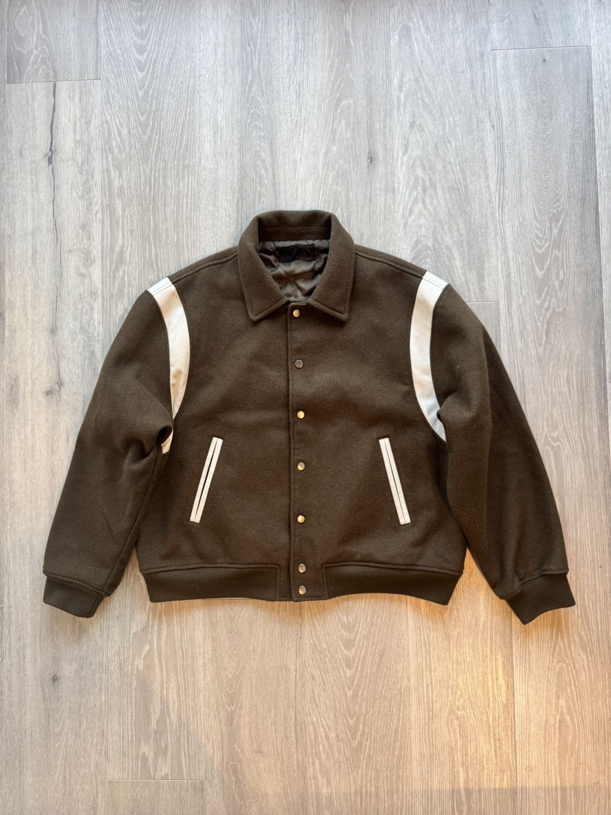 Oak + Fort OAK + FORT Green/Cream Varsity Bomber Jacket Size US XL / EU 56 / 4 - 1 Thumbnail