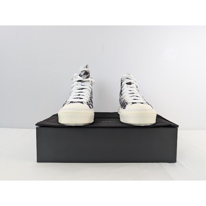 Amiri o1rshd1 Court Hi Allover Logo Sneakers in Black / White Size US 12 / EU 45 - 19 Thumbnail