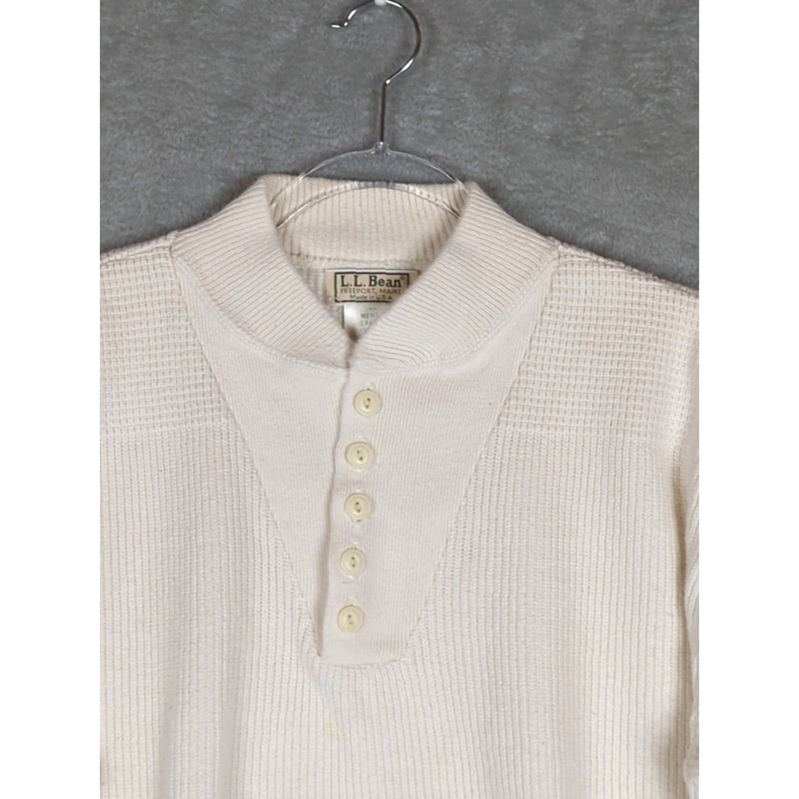 Vintage VINTAGE L.L. Bean Henley Sweater Shirt Mens Large Ivory L Heavyweight Chunky Knit 1/4 Button High Neck Size US L / EU 52-54 / 3 - 3 Thumbnail