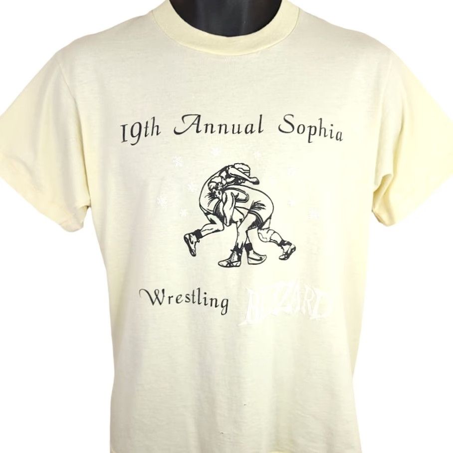 Fruit Of The Loom VINTAGE Fruit of the Loom Sophia Wrestling Blizzard T Shirt Mens Size Medium 90s Made In USA Beige Cotton Blend Crew Neck Short Sleeve Mens Size US M / EU 48-50 / 2 - 2 Thumbnail