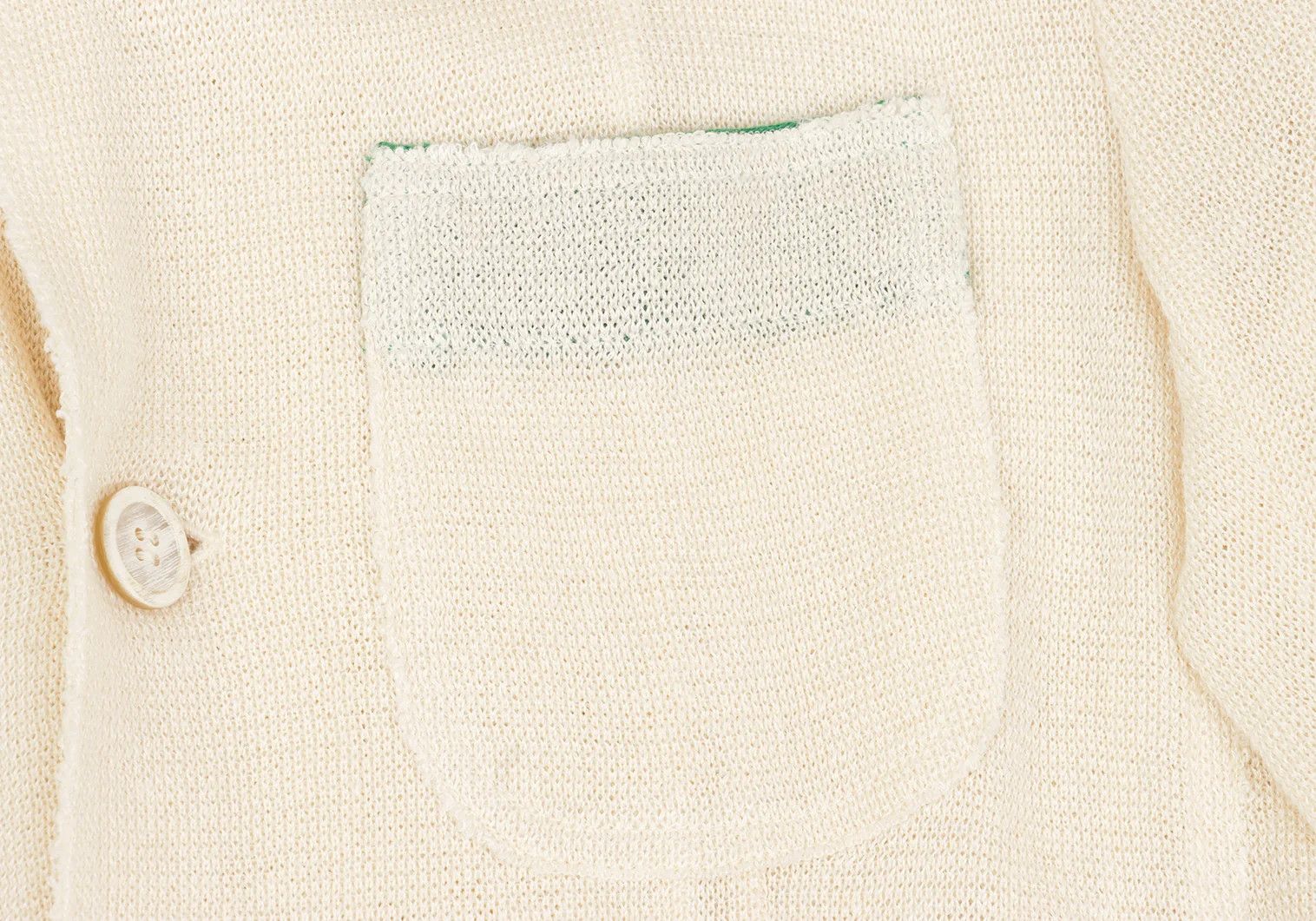 Issey Miyake Linen Acrylic Color-Collared Long Knit Jacket in Cream Green Size US XL / EU 56 / 4 - 5 Thumbnail