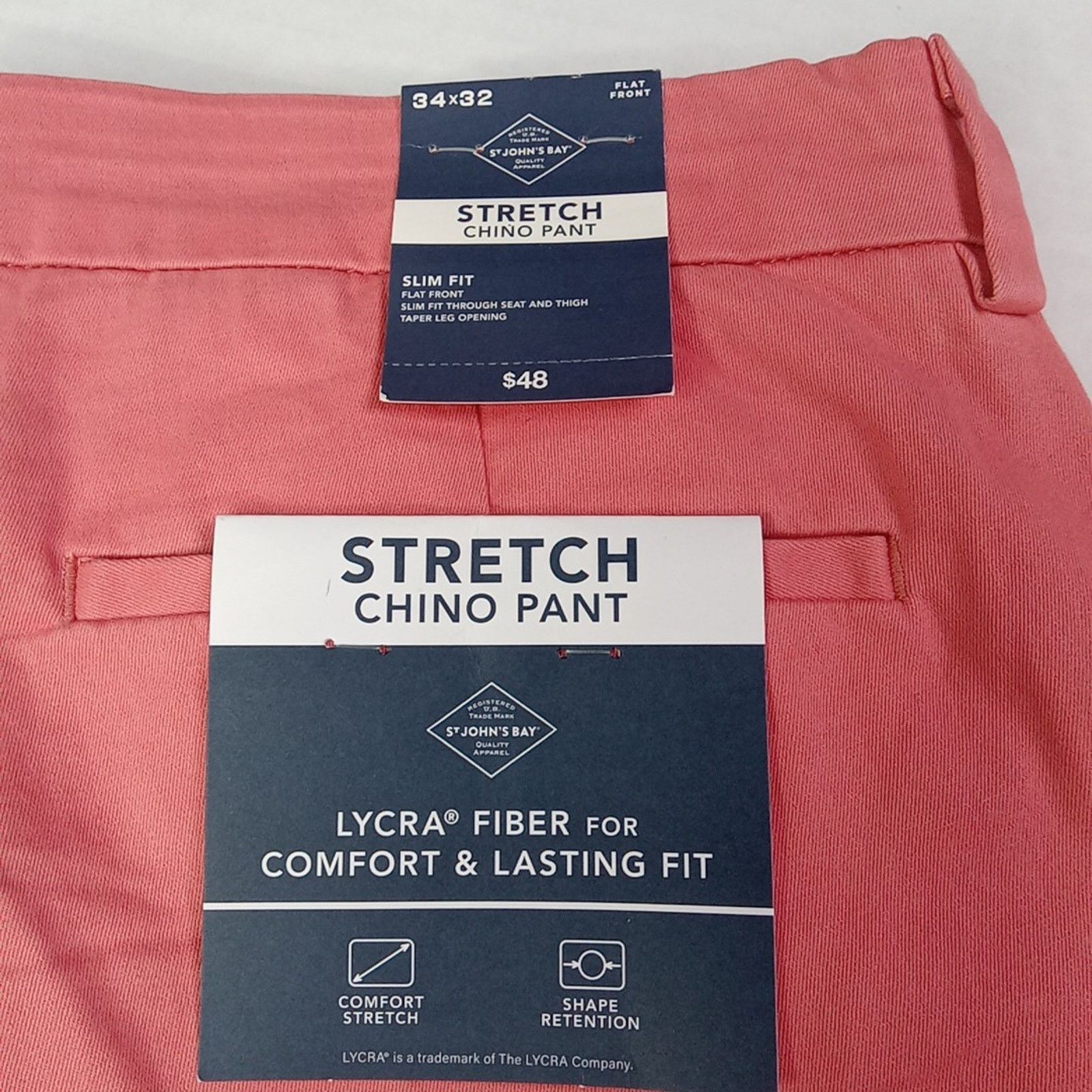 St. Johns Bay St John's Bay Stretch Chino Pants Men’s 34x32 Pink Slim NEW Size US 34 / EU 50 - 2 Thumbnail