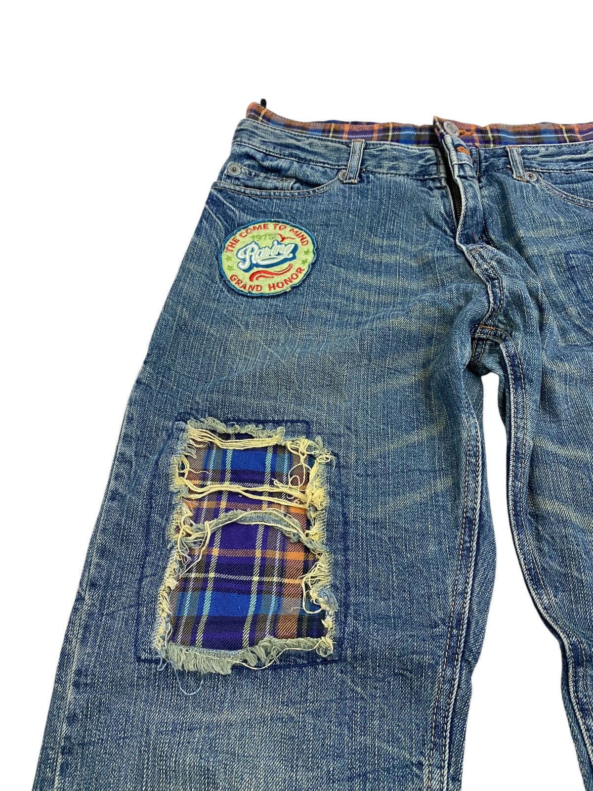 If Six Was Nine × Japanese Brand × Le Grande Bleu (L.G.B.) Grand Honor Denim Patchwork Tartan Distressed Double Waist Size US 31 - 8 Thumbnail
