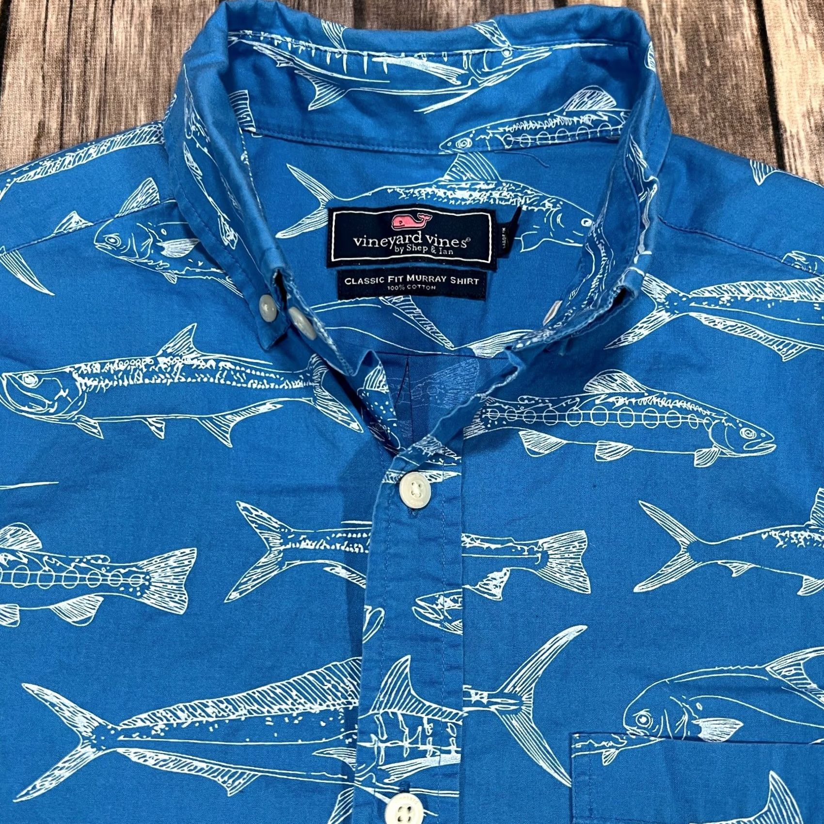 Vineyard Vines Vineyard Vines Murray Shirt XS Mens Blue Fish Print Pattern Button-Up Short Sleeve Collared Ocean Nautical Trout Button-Down Mens Shirt Size US XS / EU 42 / 0 - 2 Thumbnail