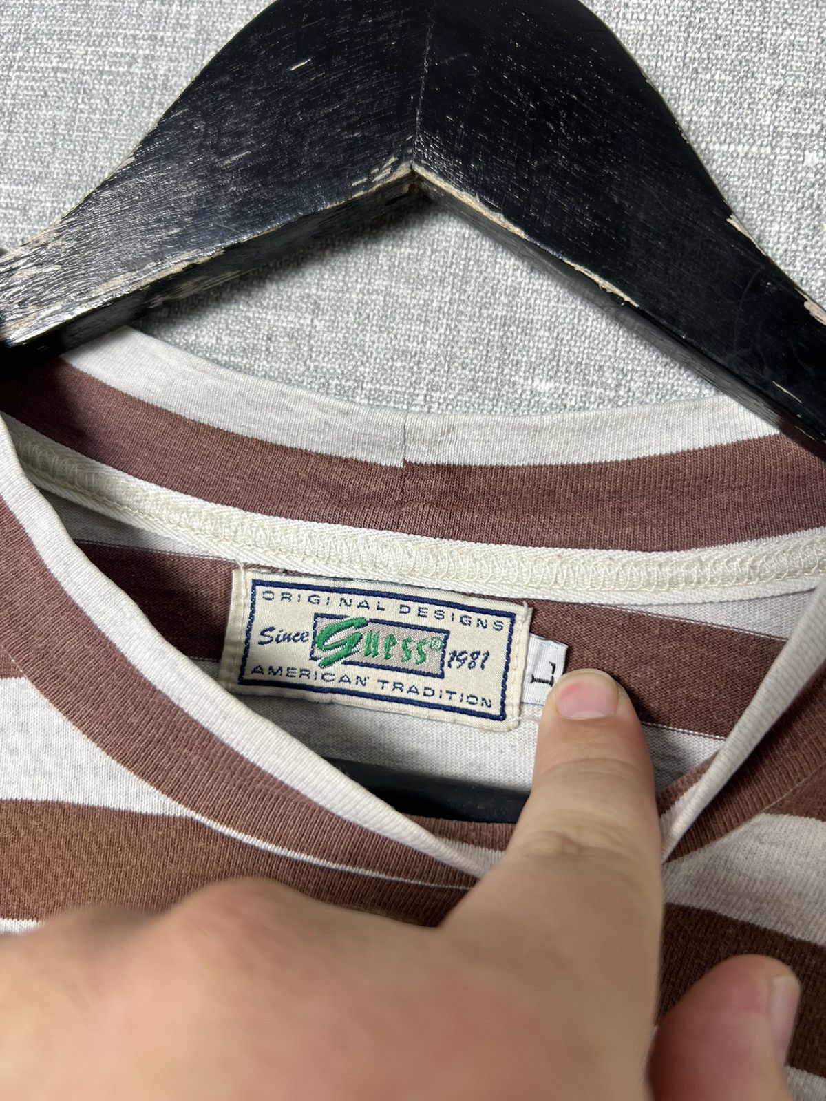 Guess Rare Vintage Guess Jeans USA Striped Long Sleeve Brown/Grey Size US L / EU 52-54 / 3 - 14 Thumbnail