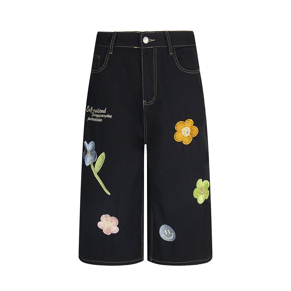 Jean American Retro Floral-Embroidered Washed Denim Shorts Size US 32 / EU 48 - 1 Thumbnail
