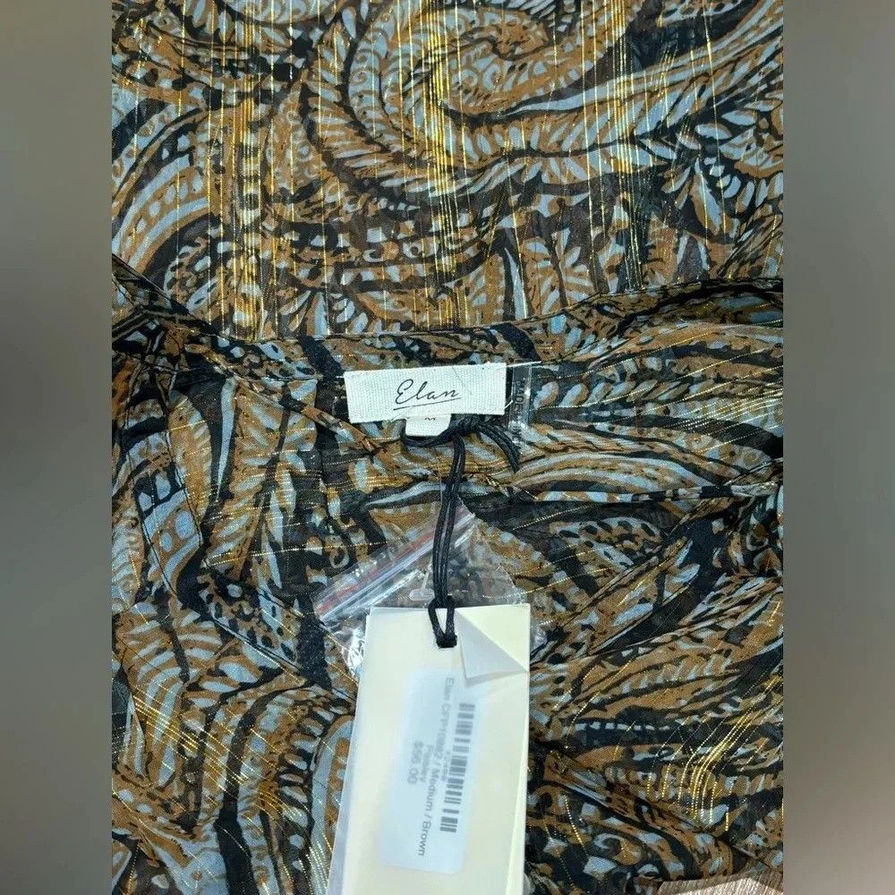 ELAN Elan Sheer Paisley Blouse with Metallic Gold NWT Size M / US 6-8 / IT 42-44 - 3 Thumbnail
