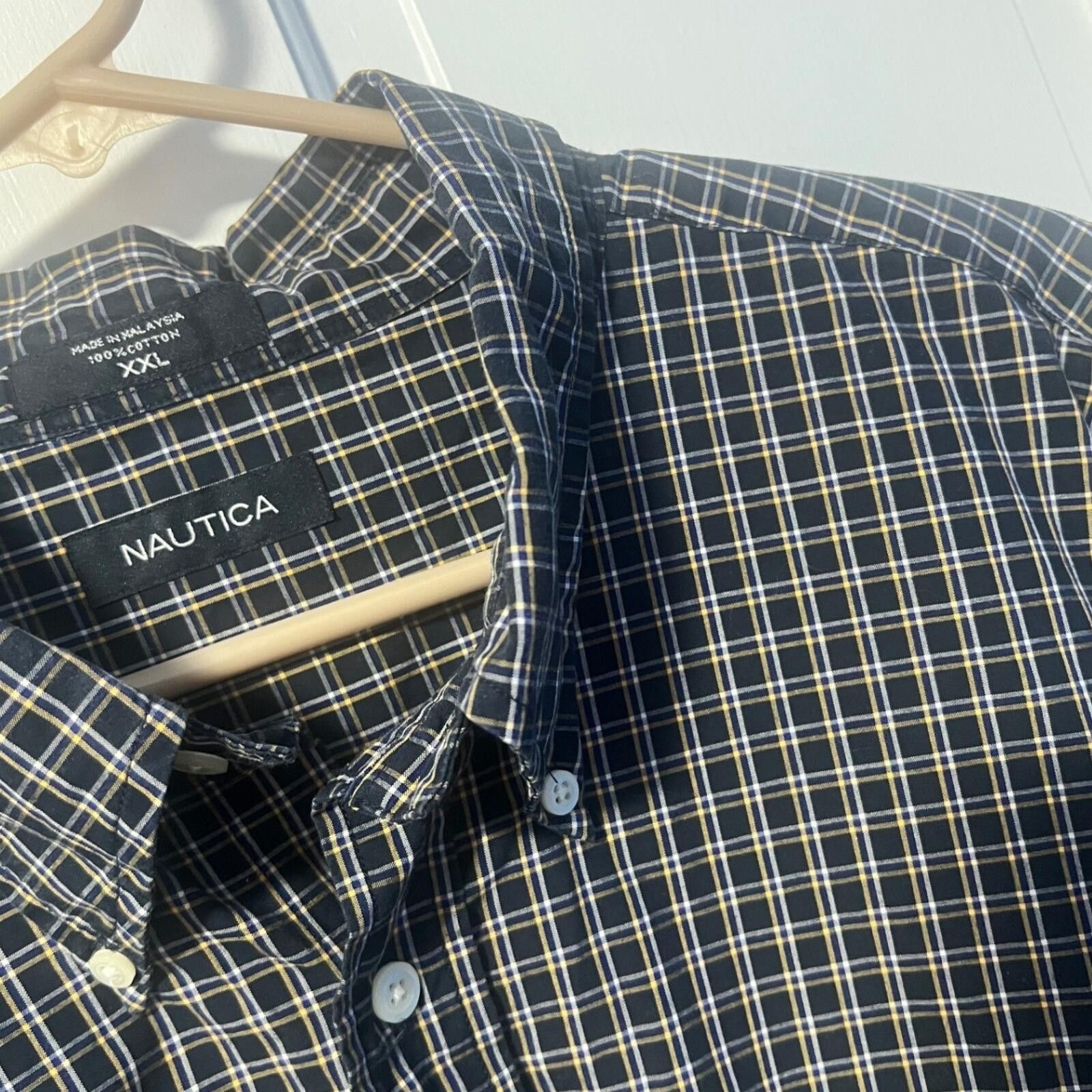 Nautica Nautica Button Down Shirt Mens XXL Navy Blue Yellow Plaid Size US XXL / EU 58 / 5 - 1 Thumbnail