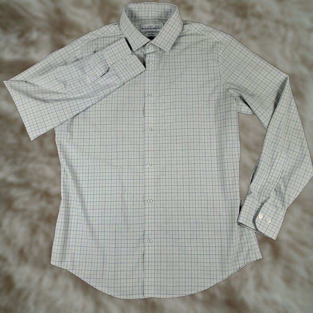 Mizzen+Main Mizzen+Main Shirt Mens L Gray Blue Check Slim Fit Stretch Button Up Shirt Size US L / EU 52-54 / 3 - 1 Thumbnail