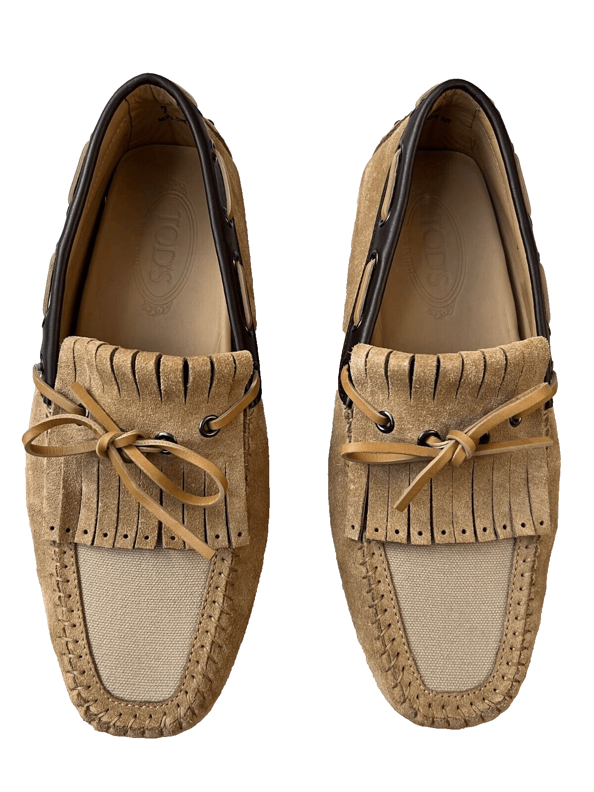 Tod's TOD'S Gommino Fringe Canvas Suede Loafers in Sand ( 7 ) Size US 7 / EU 40 - 3 Thumbnail