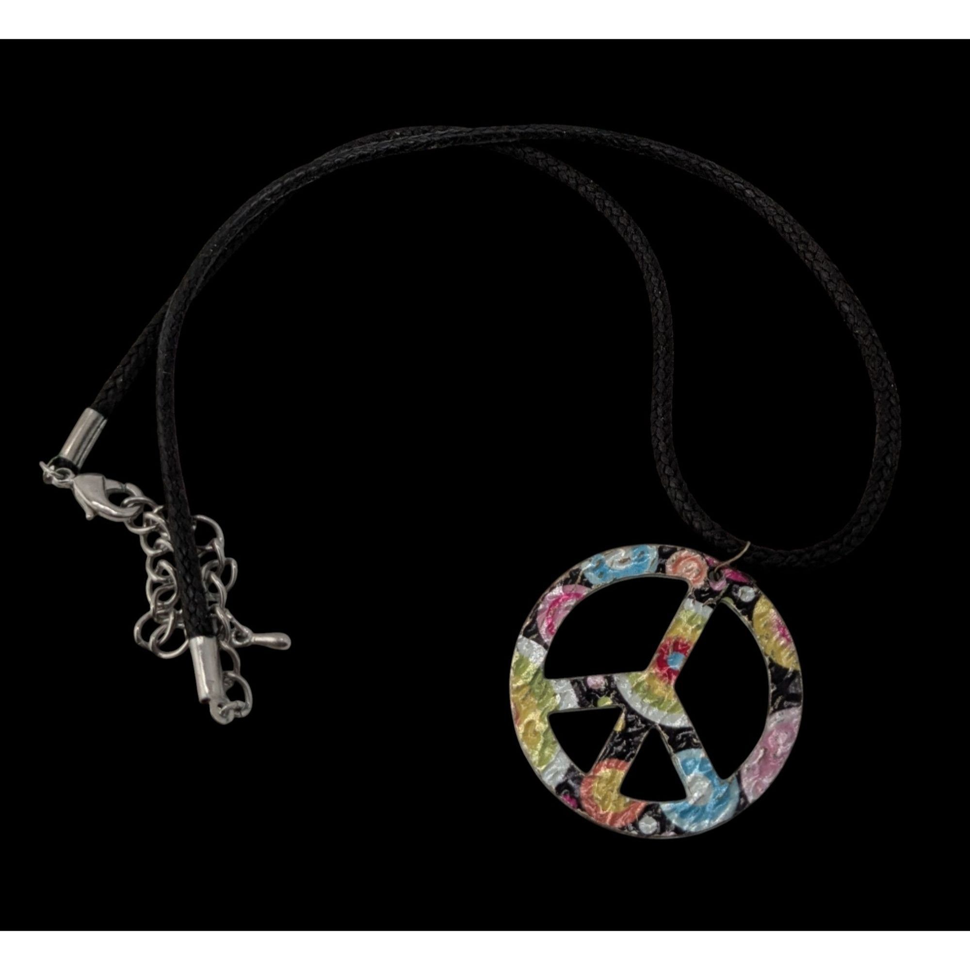 Other Rainbow Floral Hippie Peace Sign Pendant Necklace Size ONE SIZE - 1 Thumbnail