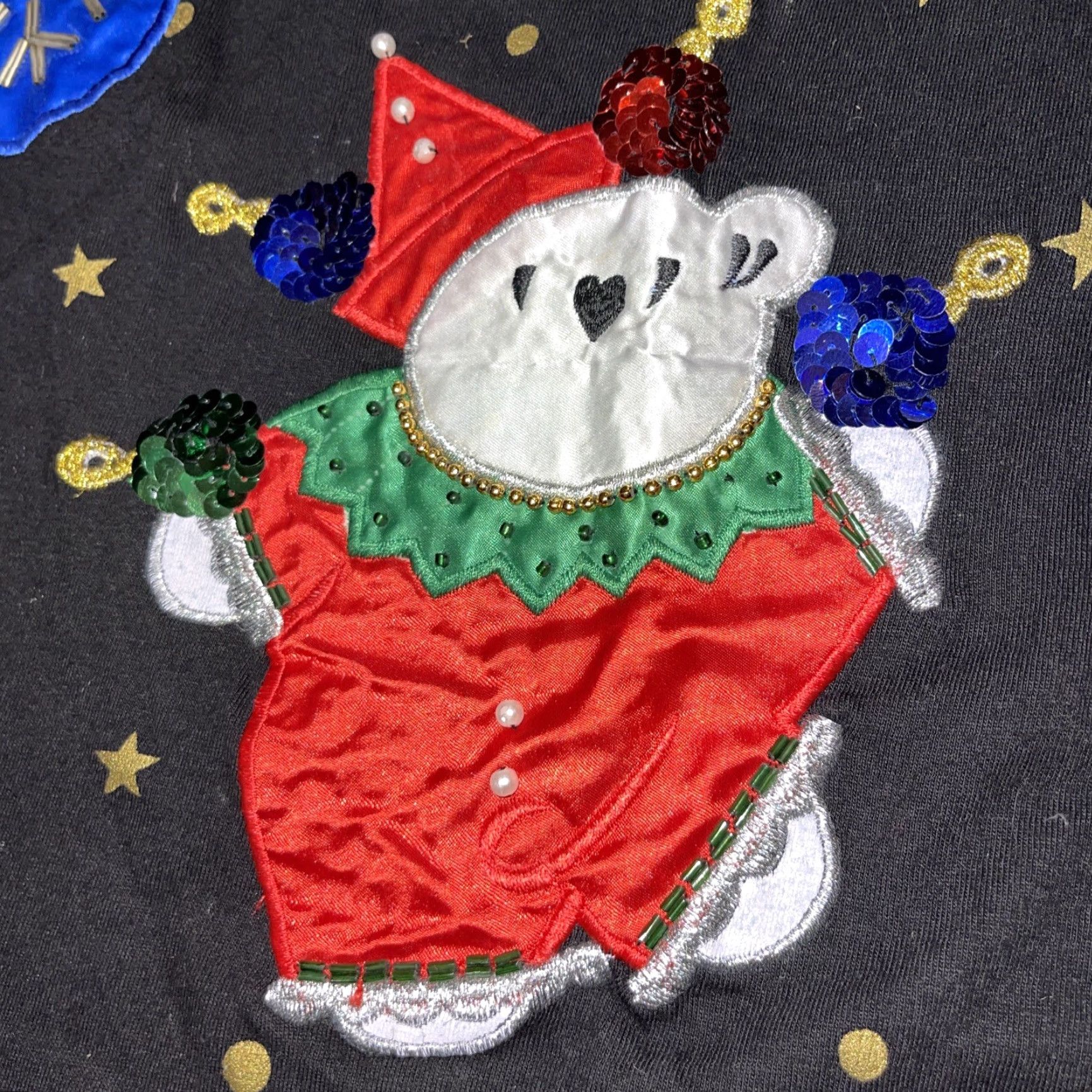 Vintage VINTAGE Boundary Waters Shirt Women Black 1980s Christmas Appliqué Beads Satin Ornaments Bear Shoulder Pads Christmas Holiday Ugly Shirt M Size Size M / US 6-8 / IT 42-44 - 4 Thumbnail