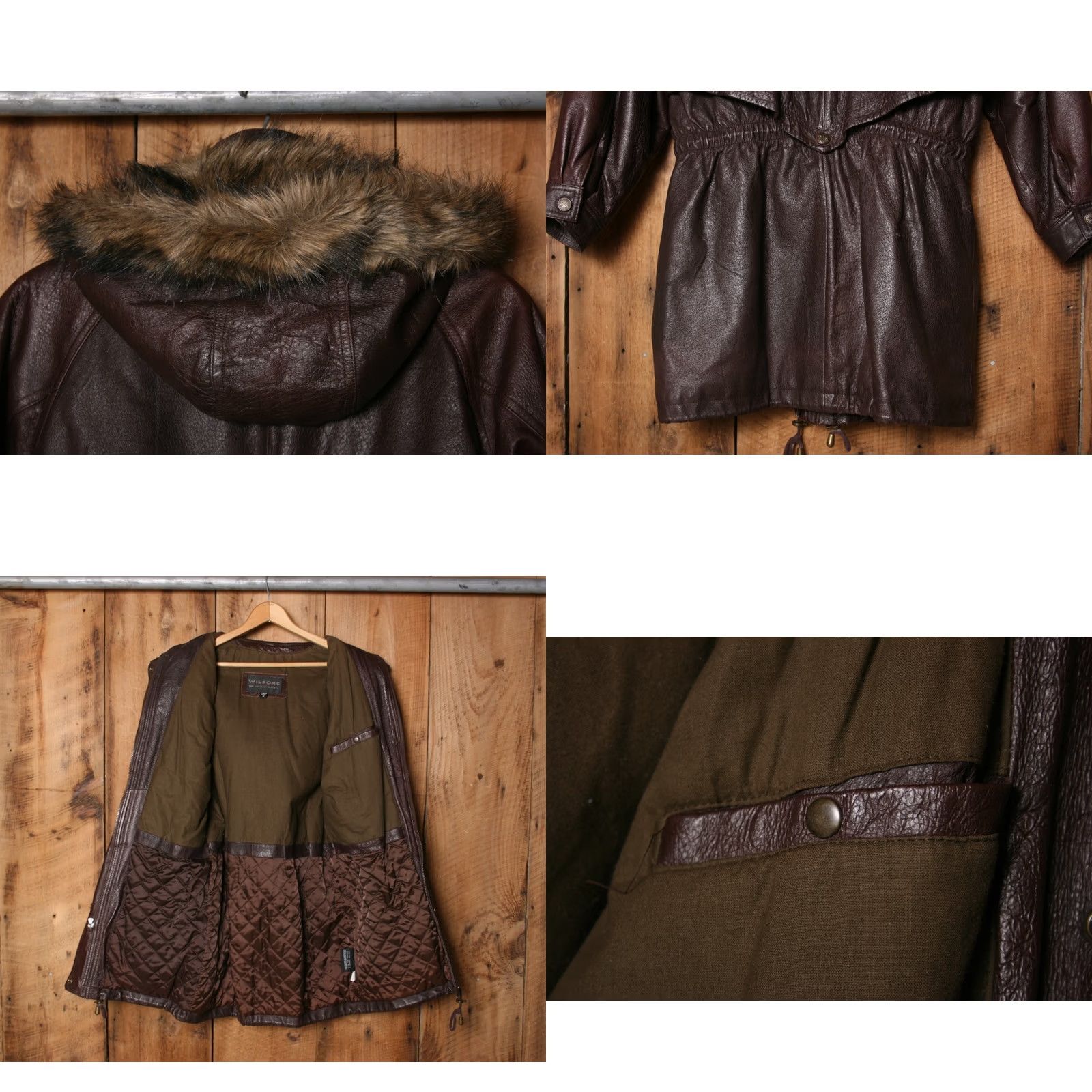 Vintage VINTAGE Wilsons Leather Parka Jacket Womens M Brown Solid Insulated Detachable Hood Faux Fur Lined Mid-Length 90s Style Mens Womens Size M / US 6-8 / IT 42-44 - 8 Thumbnail
