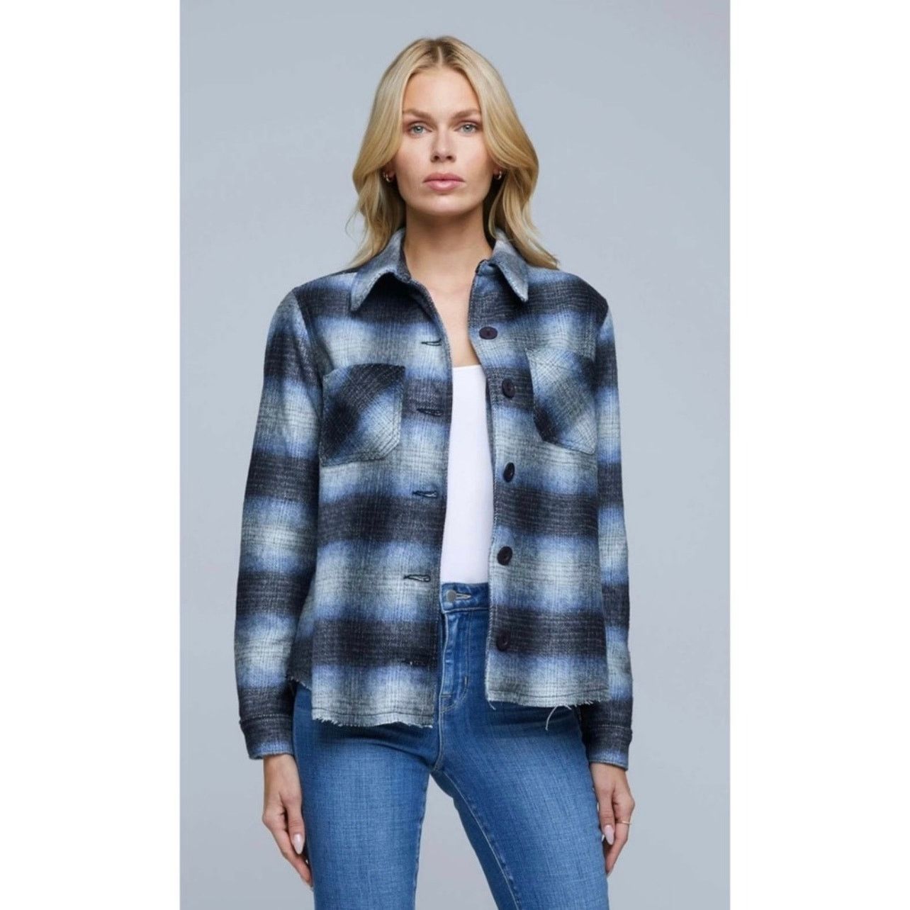 L'AGENCE L'AGENCE Angelica Plaid Shirt Jacket Blue Wool Blend Size L Size L / US 10 / IT 46 - 1 Thumbnail