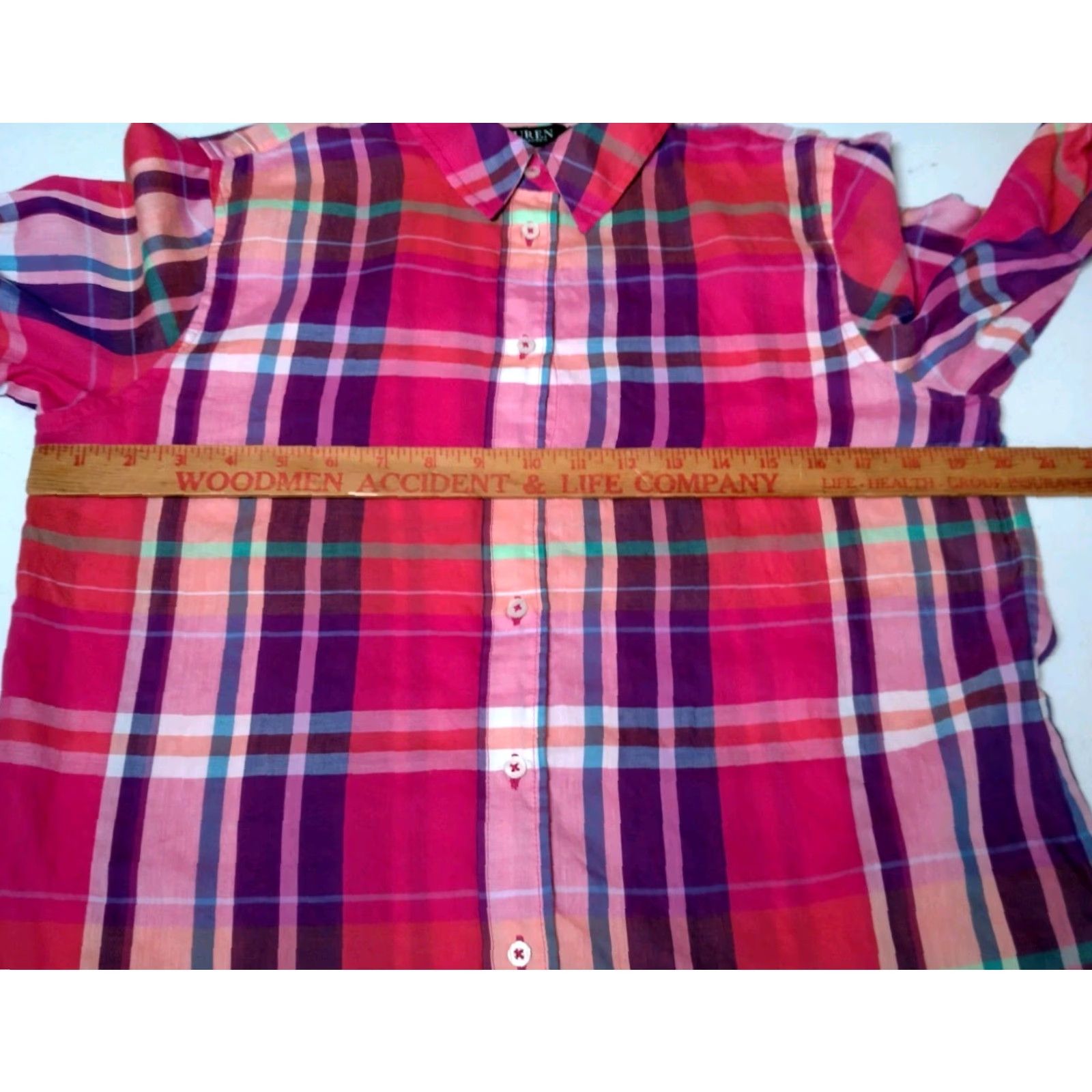 Ralph Lauren LAUREN RALPH LAUREN Blouse Shirt Women Medium Roll Tab Sleeve Purple Plaid Casual Preppy Size M / US 6-8 / IT 42-44 - 5 Thumbnail