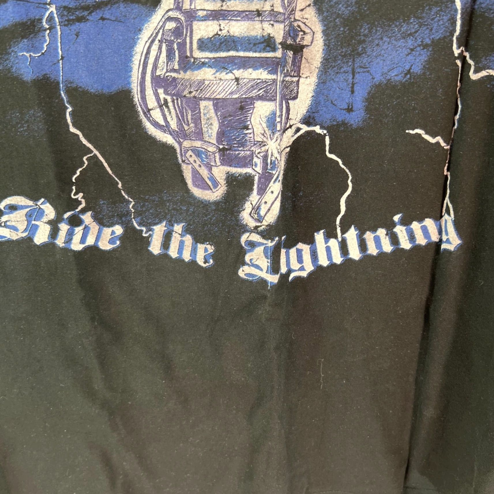 Vintage METALLICA Shirt Mens L Black Ride the Lightning Graphic Front & Shoulders Hit T-Shirt Band Rock 1980s Mens L Black Size US L / EU 52-54 / 3 - 3 Thumbnail