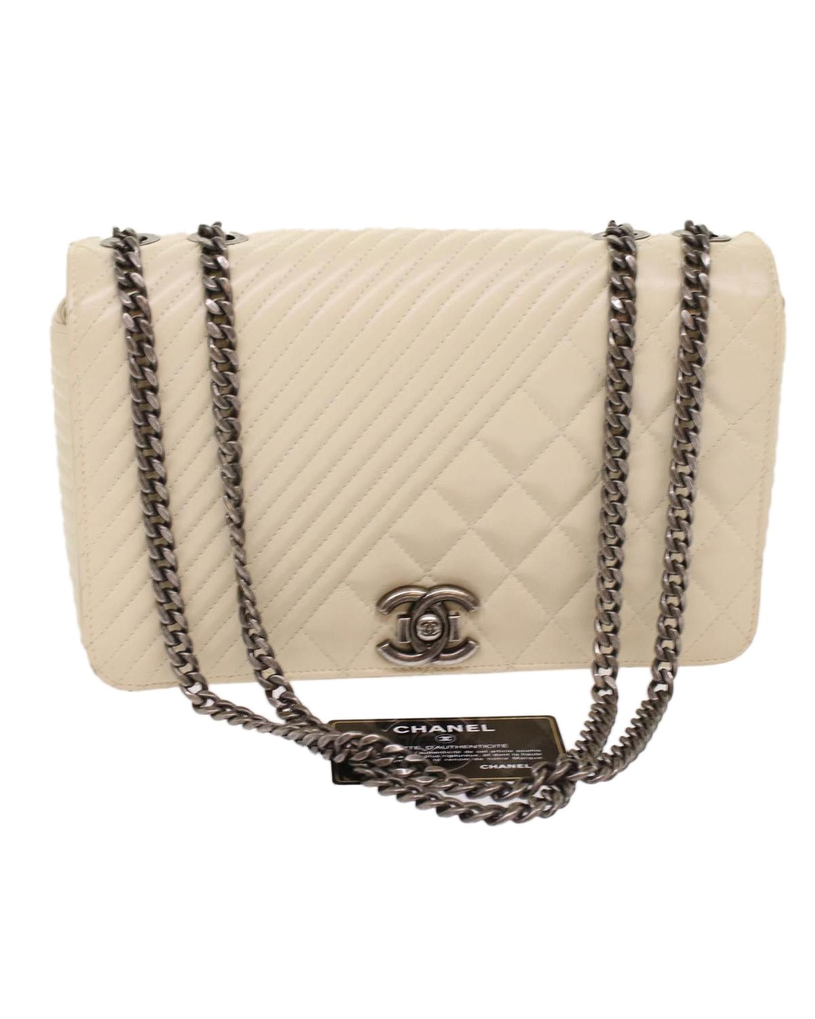 image of Chanel Immaculate White Lambskin Full-Flap Shoulder Bag, Women's