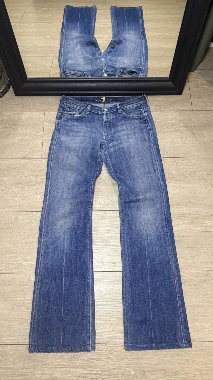7 For All Mankind 2000s 7 For All Mankind Pinstripe Bootcut Flared Denim Jeans Size 28" / US 6 / IT 42 - 2 Thumbnail