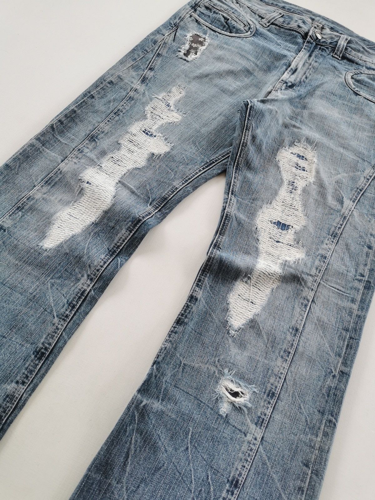 Kapital Bootcut Distressed Reworked Twist Stitch Jeans Size US 35 - 3 Thumbnail