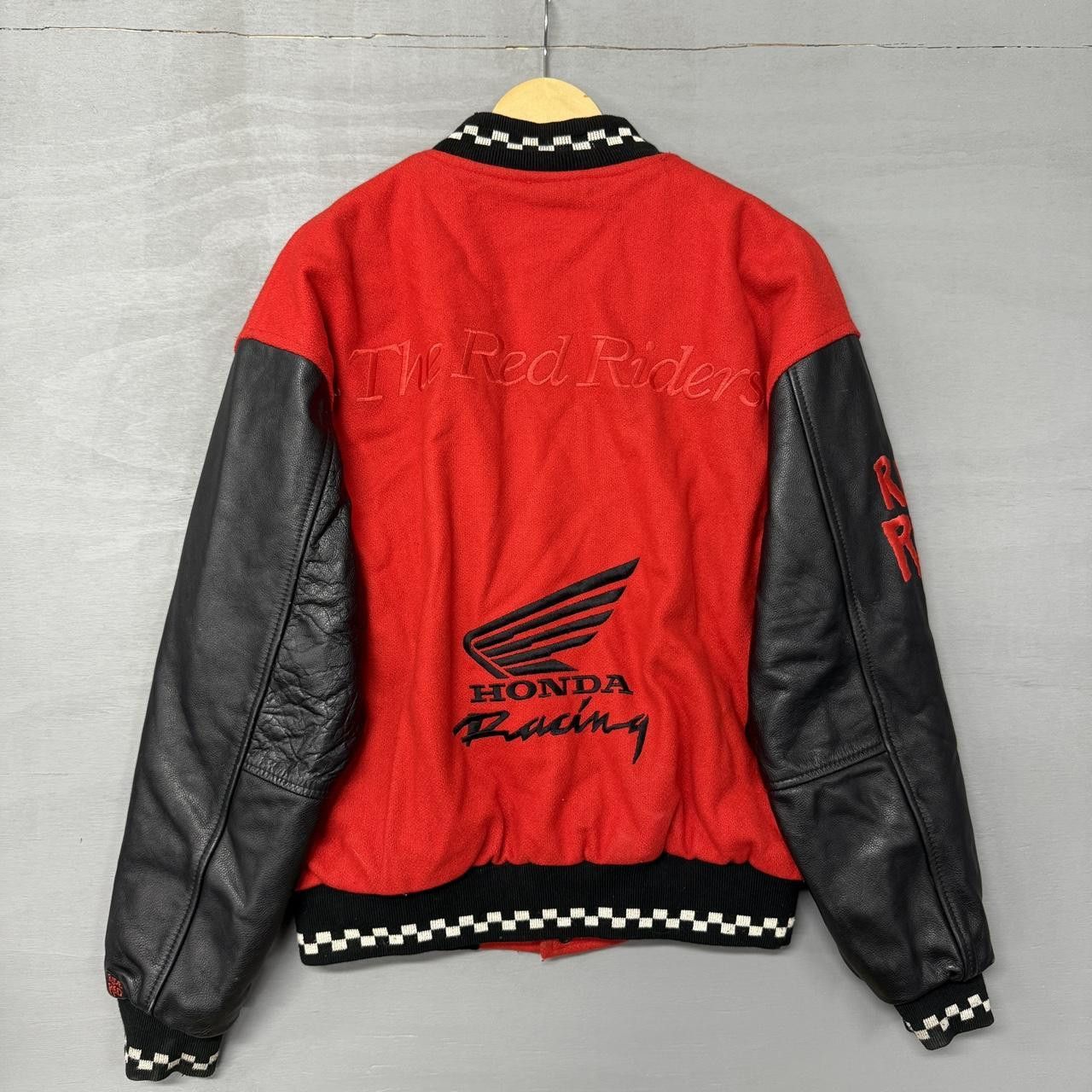 Honda Vintage Honda Red Riders Leather / Wool Bomber Jacket Medium Size US M / EU 48-50 / 2 - 2 Thumbnail