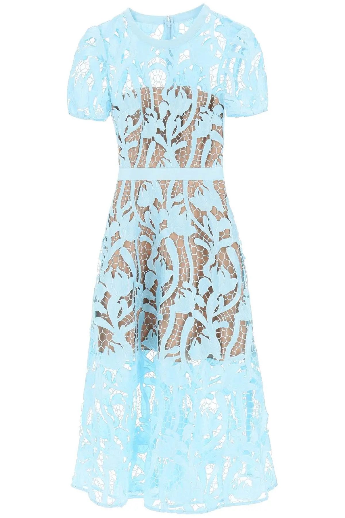 image of Self Portrait O1S22I1N1223 Floral Lace Midi Dress In Light Blue, Women's (Size Medium)
