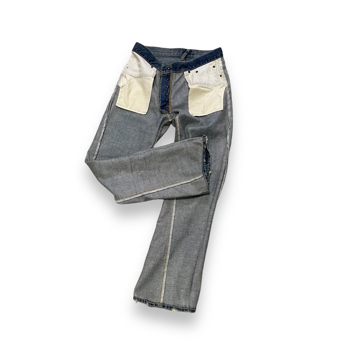 If Six Was Nine × Japanese Brand × Le Grande Bleu (L.G.B.) 🇯🇵 SURF RIDER SPIRAL CUT FLARED DISTRESSED DENIM PANTS Size US 30 / EU 46 - 13 Thumbnail