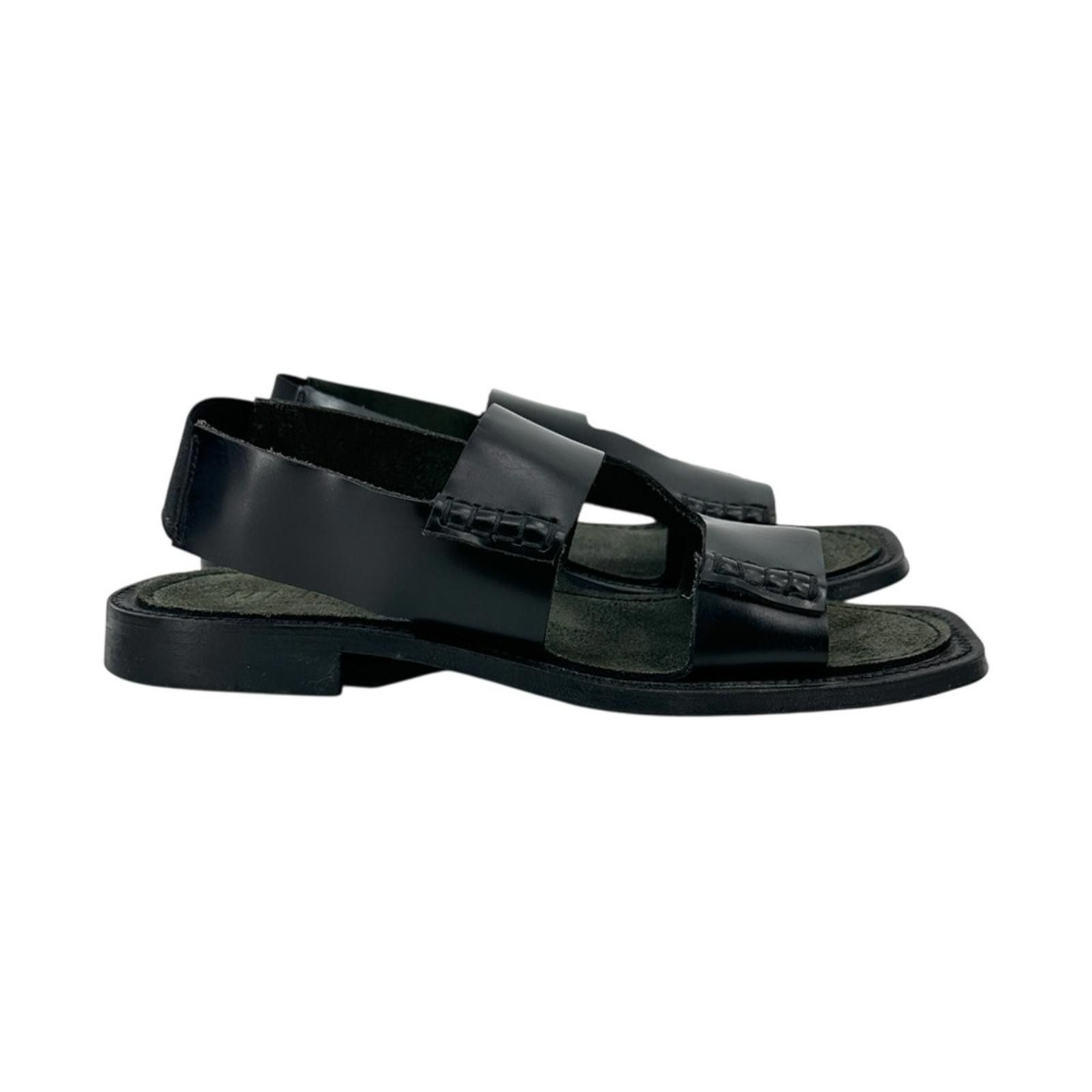 Hereu Llaut Square Black Leather Slingback Loafer Sandals Flats Size US 9 / IT 39 - 2 Thumbnail