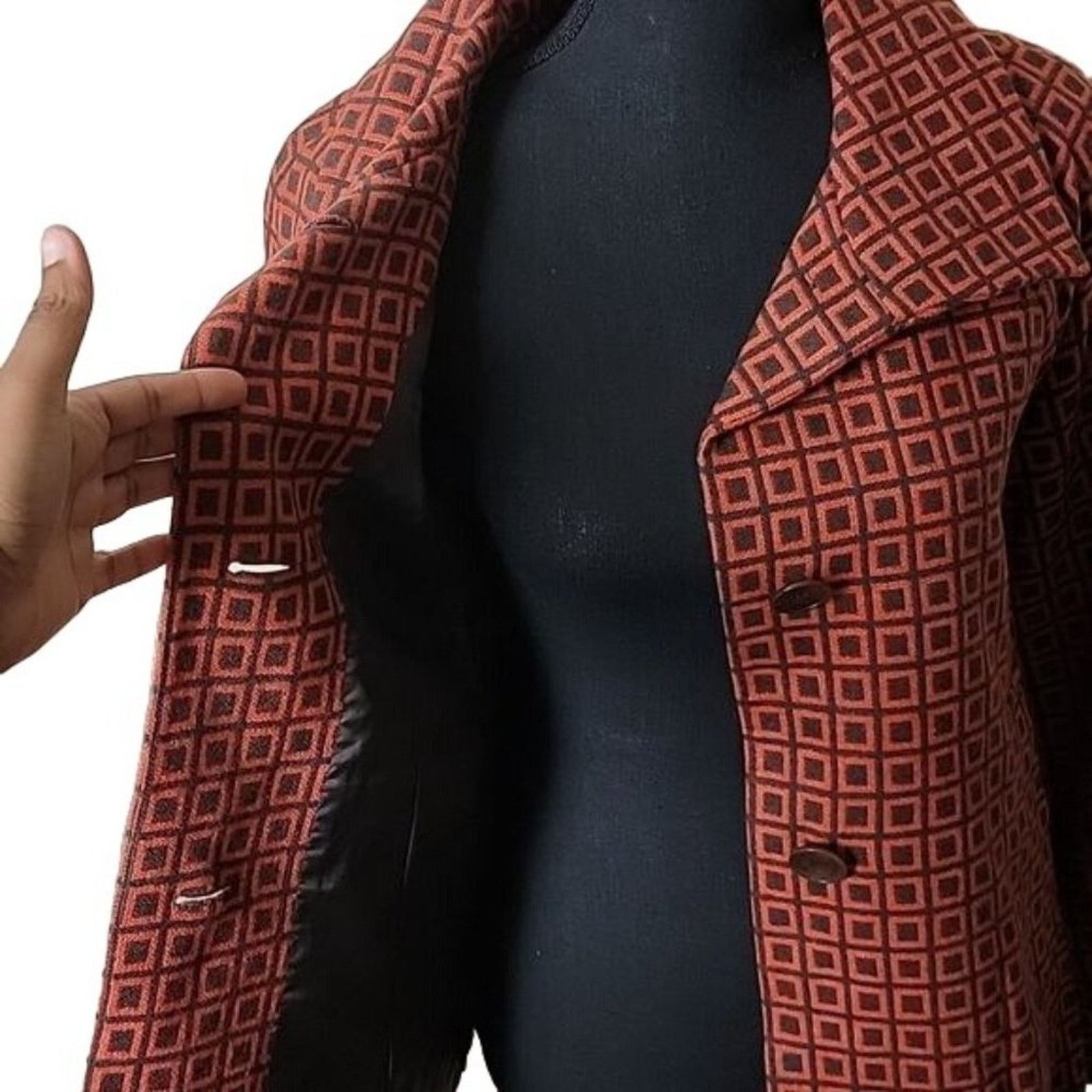 Vintage Adrienne Vittadini Womens Retro Print Wool Blend Cape Jacket Size S / US 4 / IT 40 - 11 Thumbnail