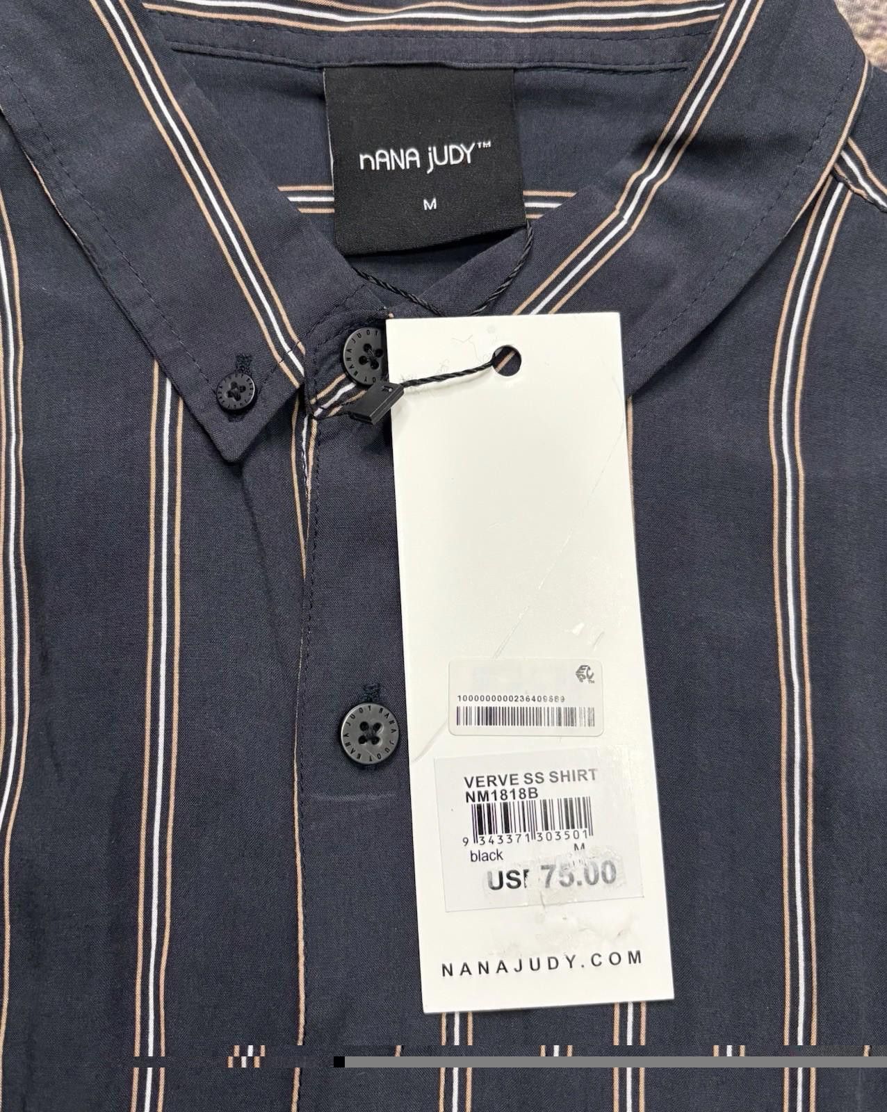 NANA JUDY Nana Judy Shirt Mens Medium Verve Navy Striped Button Up $75 Size US M / EU 48-50 / 2 - 2 Thumbnail