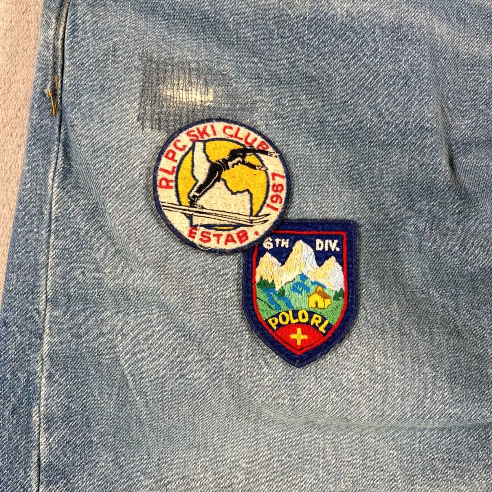 Polo Ralph Lauren Polo Ralph Lauren Jeans Mens 40x30 Blue Slim Straight Varick Ski Club Patch Distressed RLPC Size US L / EU 52-54 / 3 - 5 Thumbnail