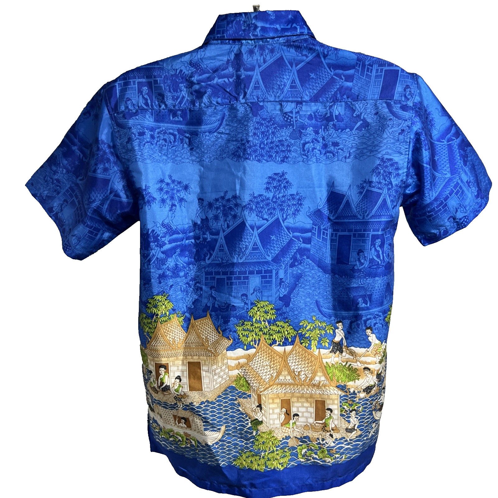 Vintage Thai Silk Siew Chang Huat Blue Button Up Shirt Small Pocket Size US S / EU 44-46 / 1 - 2 Thumbnail