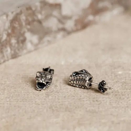Jewelry Snake Punk Earrings One Pairs Chrome Jewelry Size ONE SIZE - 3 Thumbnail