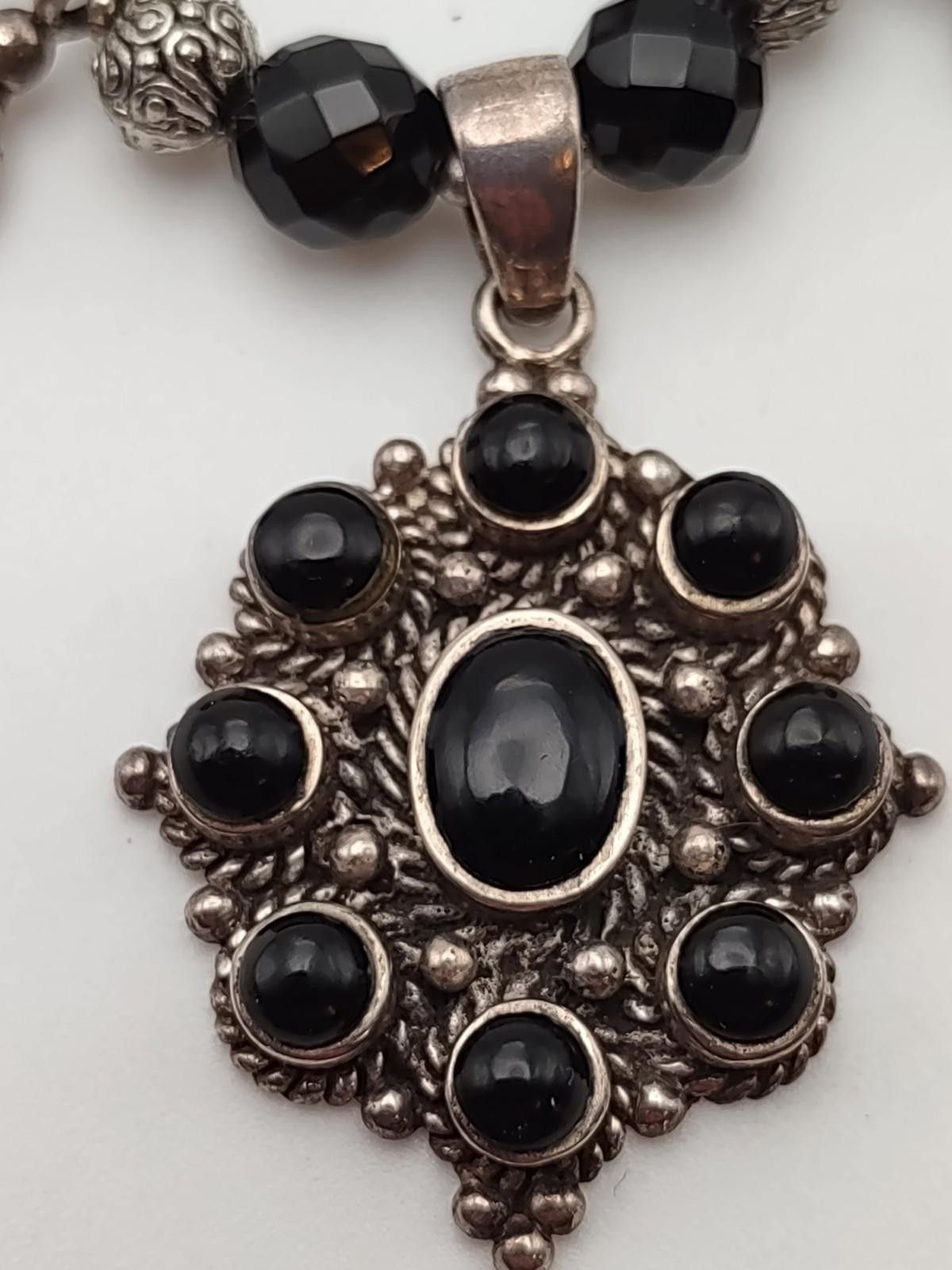 Sterling Silver Artisan Sterling Silver Black Stone Statement Necklace 18 Size ONE SIZE - 1 Thumbnail
