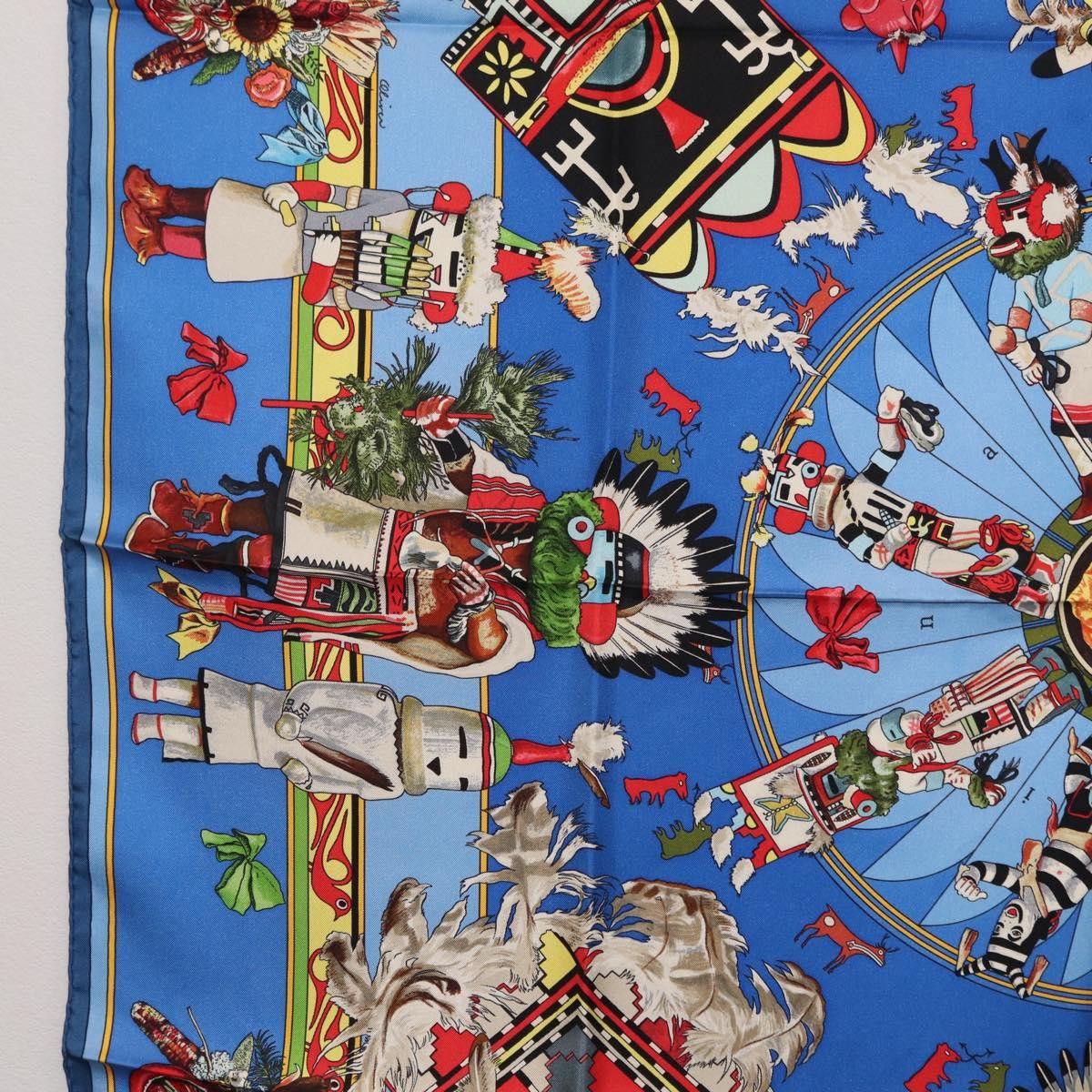 Hermes HERMES Carre 90 Scarf Silk Blue Red "KACHINAS" Auth ki6872M Size ONE SIZE - 5 Thumbnail