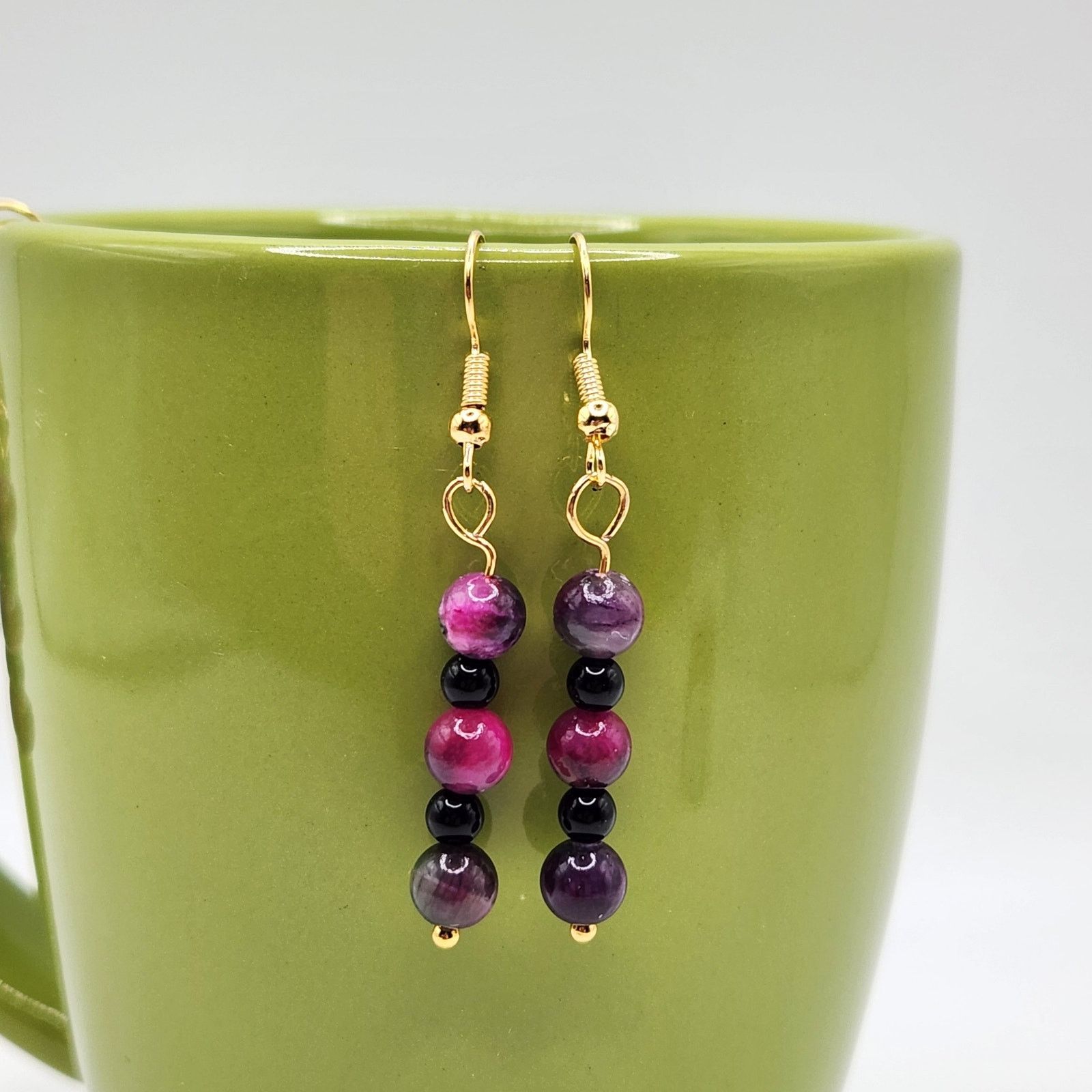 Other Handmade Multicolored Jade and Black Amethyst Earrings 2" Size ONE SIZE - 8 Thumbnail