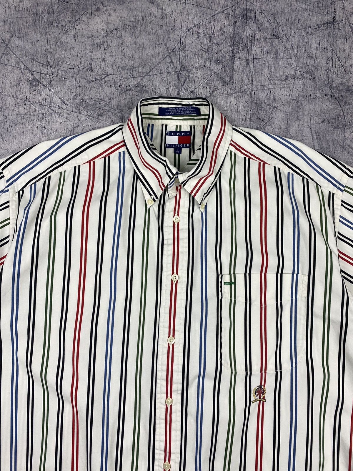 Tommy Hilfiger × Vintage Vintage Tommy Hilfiger Striped Button Up Short Sleeve Shirt Size US L / EU 52-54 / 3 - 5 Thumbnail