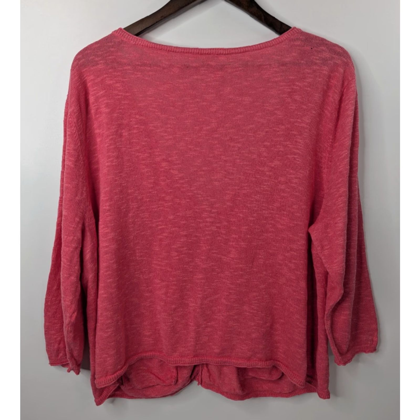 Eileen Fisher Eileen Fisher Cardigan V-Neck Jacket Womens 1X Pink Linen Cotton Cozy Classic Knit Pockets Dolman Sleeve Button Contemporary Casual Size XL / US 12-14 / IT 48-50 - 3 Thumbnail